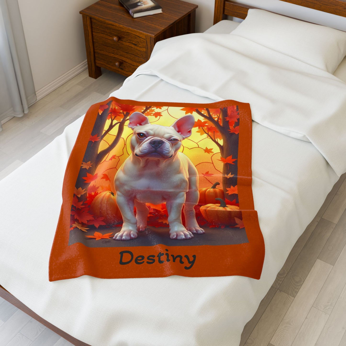 Cream French Bulldog velveteen plush blanket, cozy personalized dog throw for Frenchie owners - MySisterIsASurvivor
