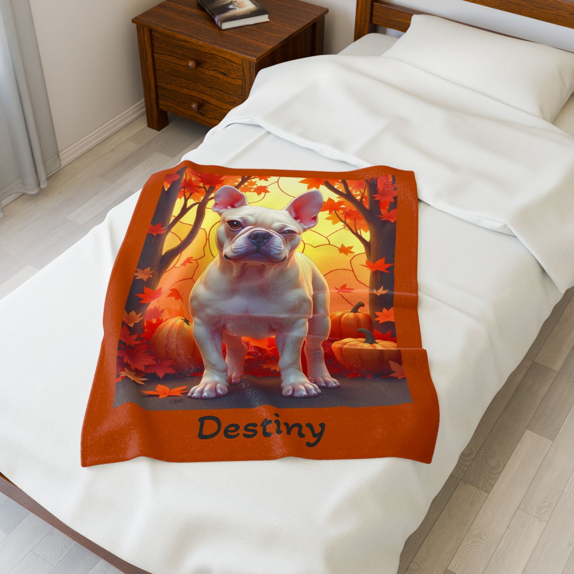 Cream French Bulldog velveteen plush blanket, cozy personalized dog throw for Frenchie owners - MySisterIsASurvivor