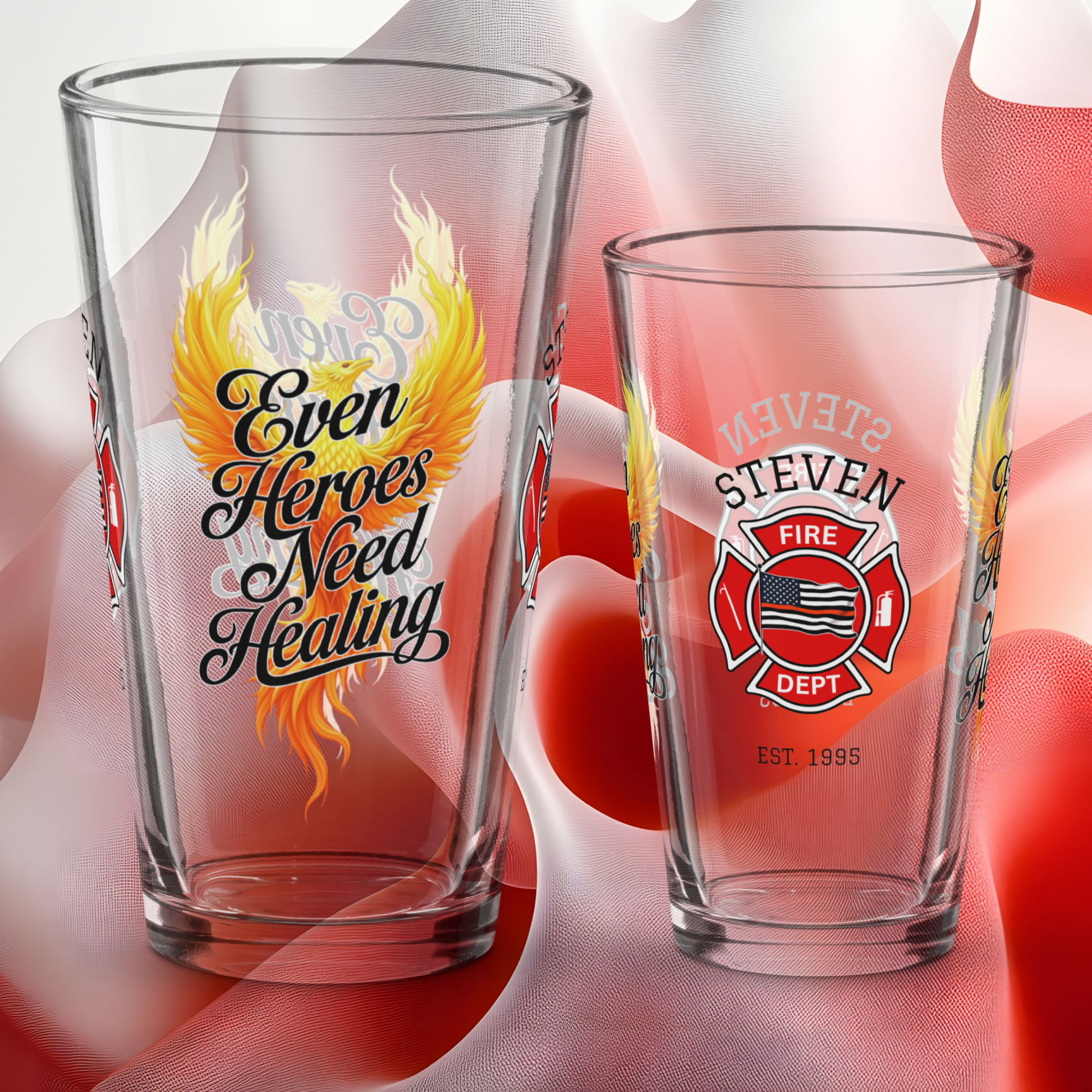 Even Heroes Need Healing firefighter pint glass supporting mental health and recovery for first responders