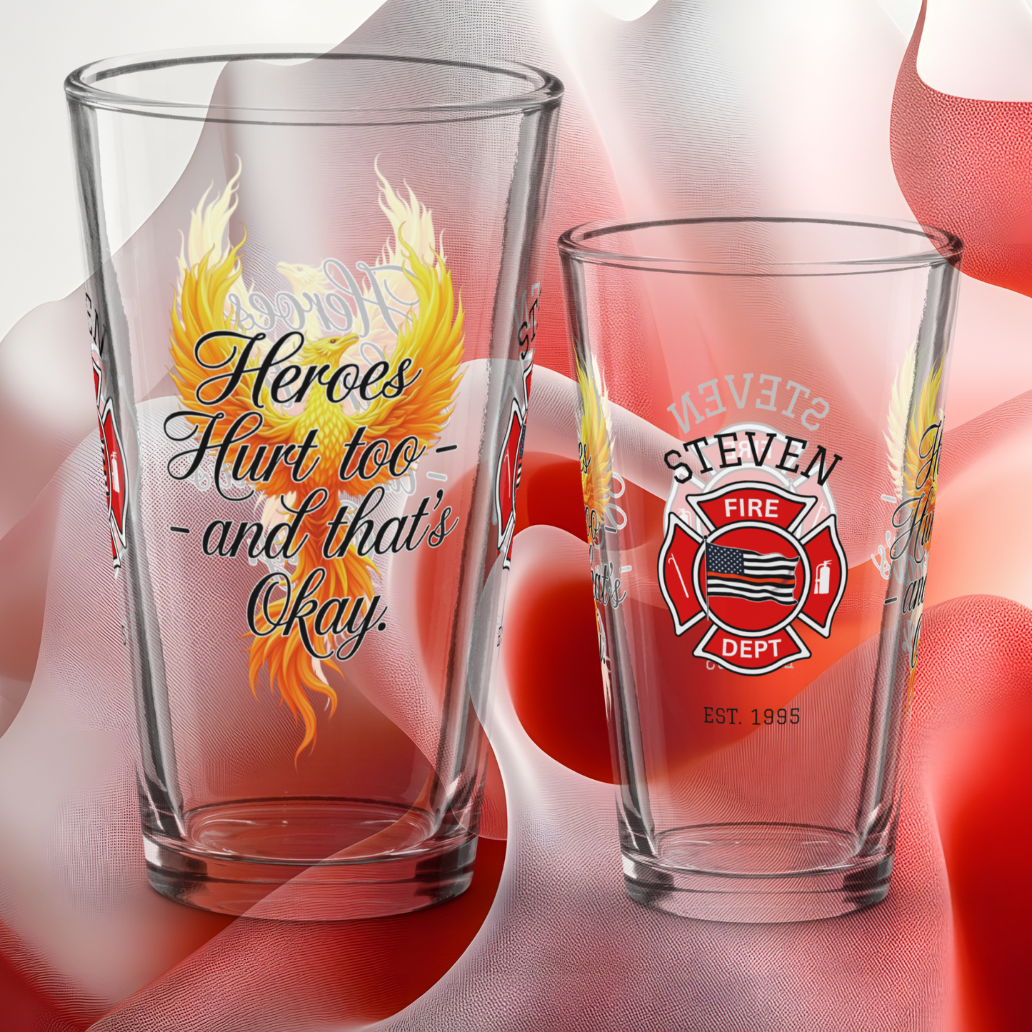 Heroes Hurt Too firefighter pint glass recognizing hidden struggles and emotional healing for firefighters