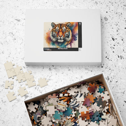 Stalking Serenity - Watercolor Tiger Puzzle with Peach, Purple, and Teal Washes on White