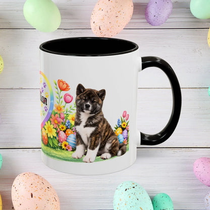 Shop our akita brindle puppy easter mug featuring the 11oz style option from MySisterIsASurvivor.