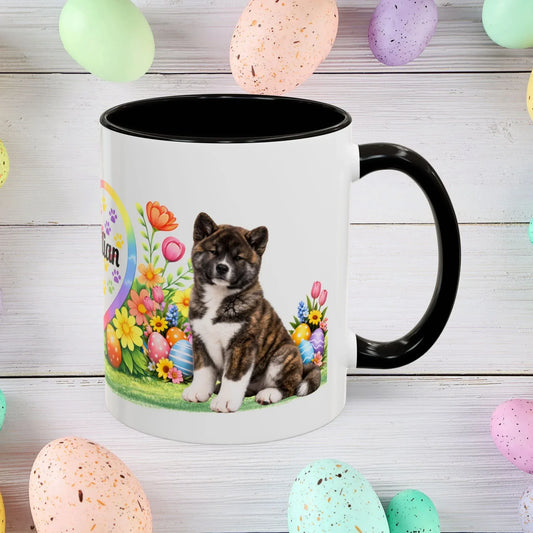 Shop our akita brindle puppy easter mug featuring the 11oz style option from MySisterIsASurvivor.
