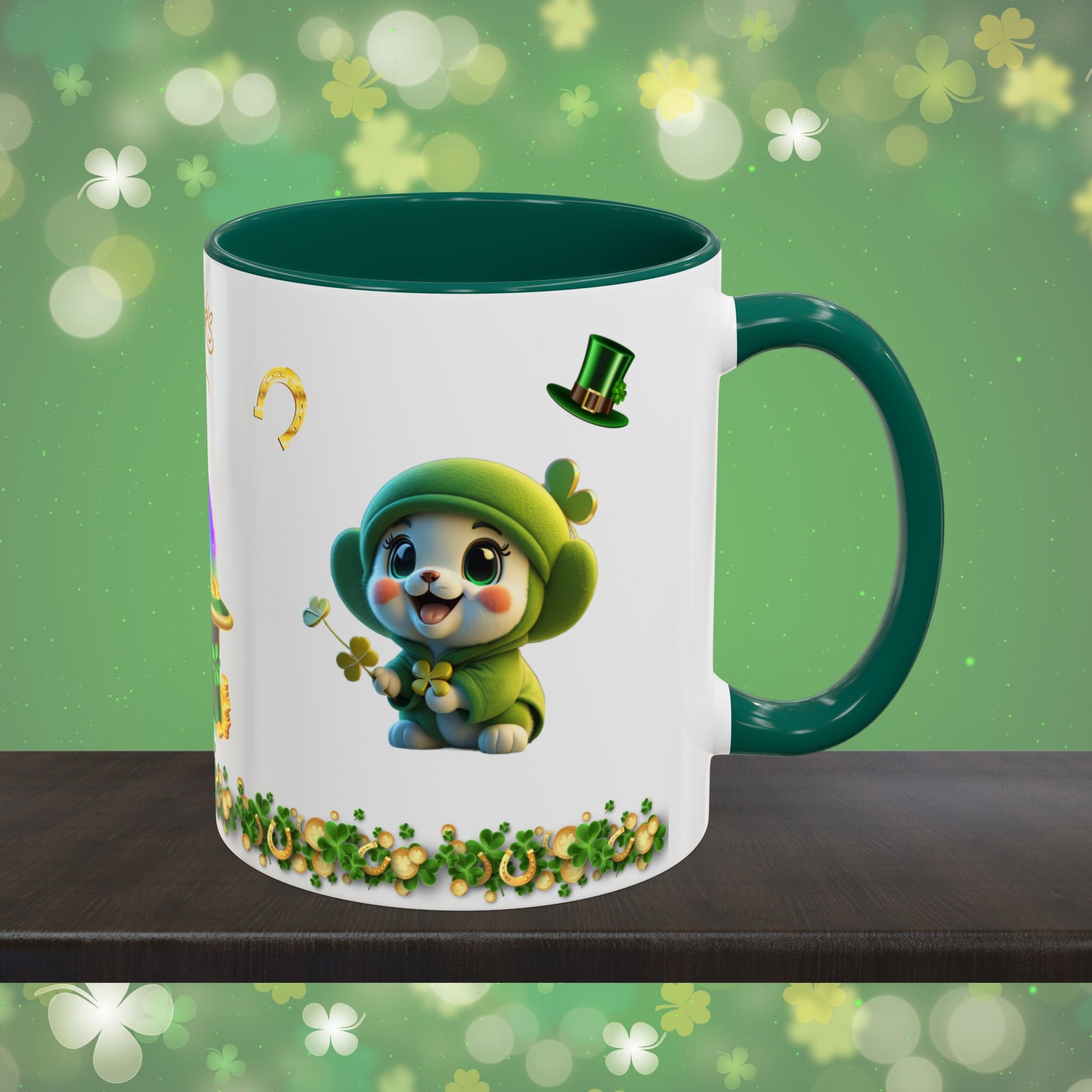 Blissful Blarney Kitten: St. Patrick's Day Two-Tone Coffee Mug - Festive Ceramic Mug for Positivity & Mindfulness