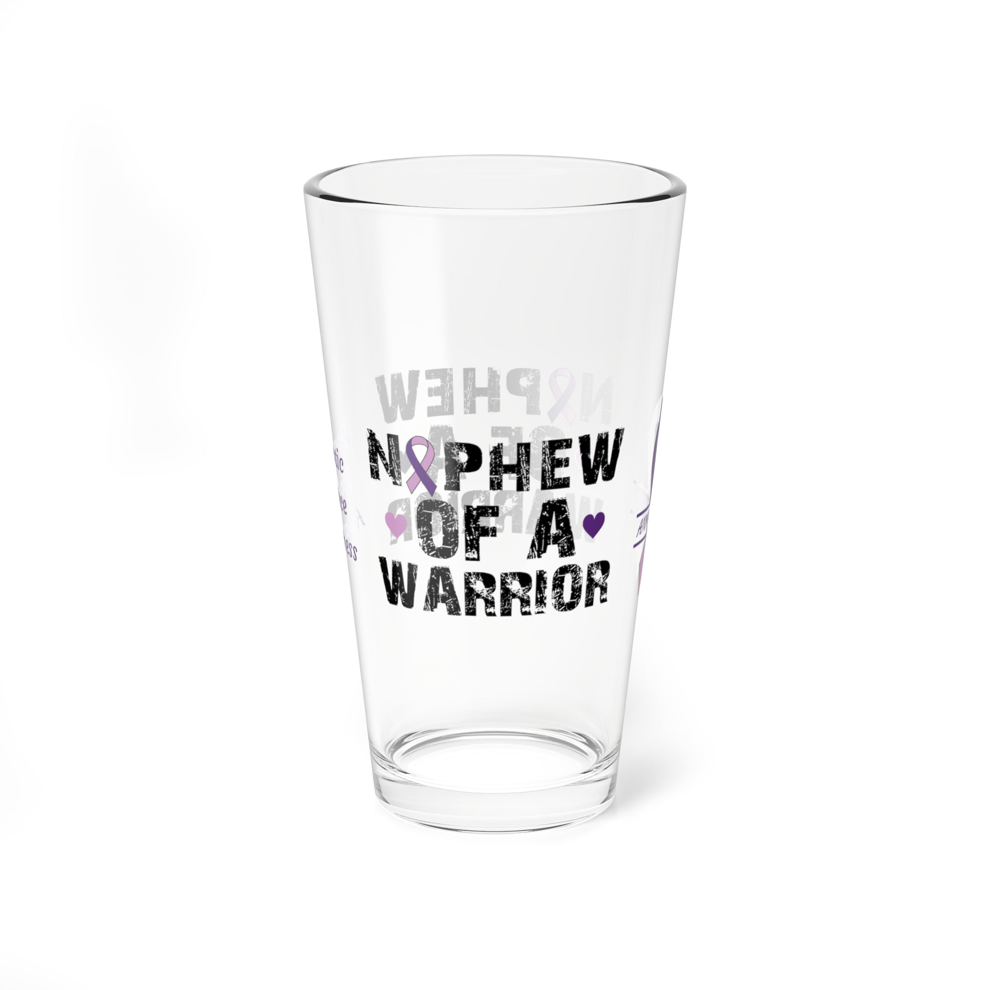 Nephew of a Warrior: Personalized Domestic Violence Awareness Warrior Pint Glass - Proud Family Member