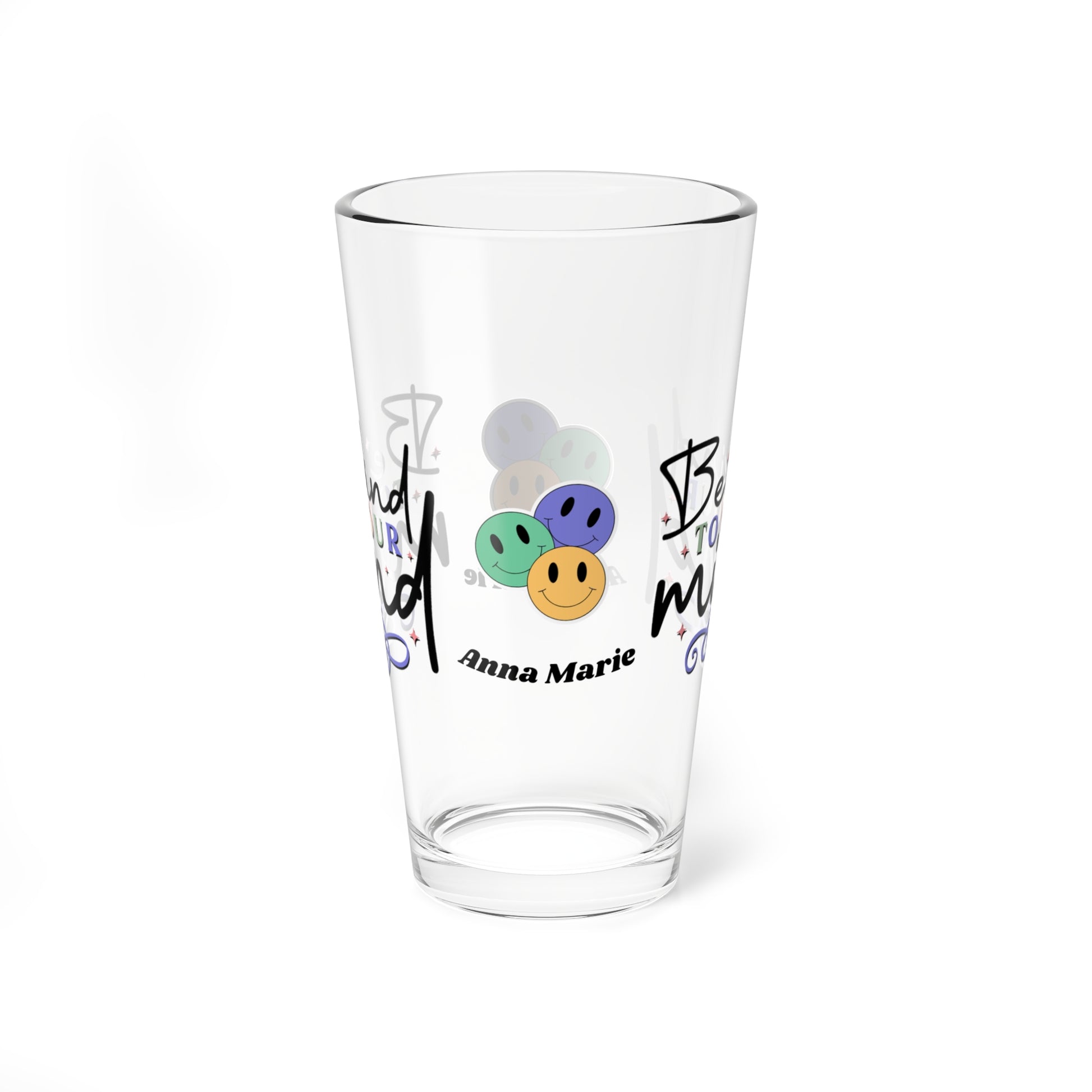 Be Kind to Your Mind retro mental health pint glass with personalized clear glass
