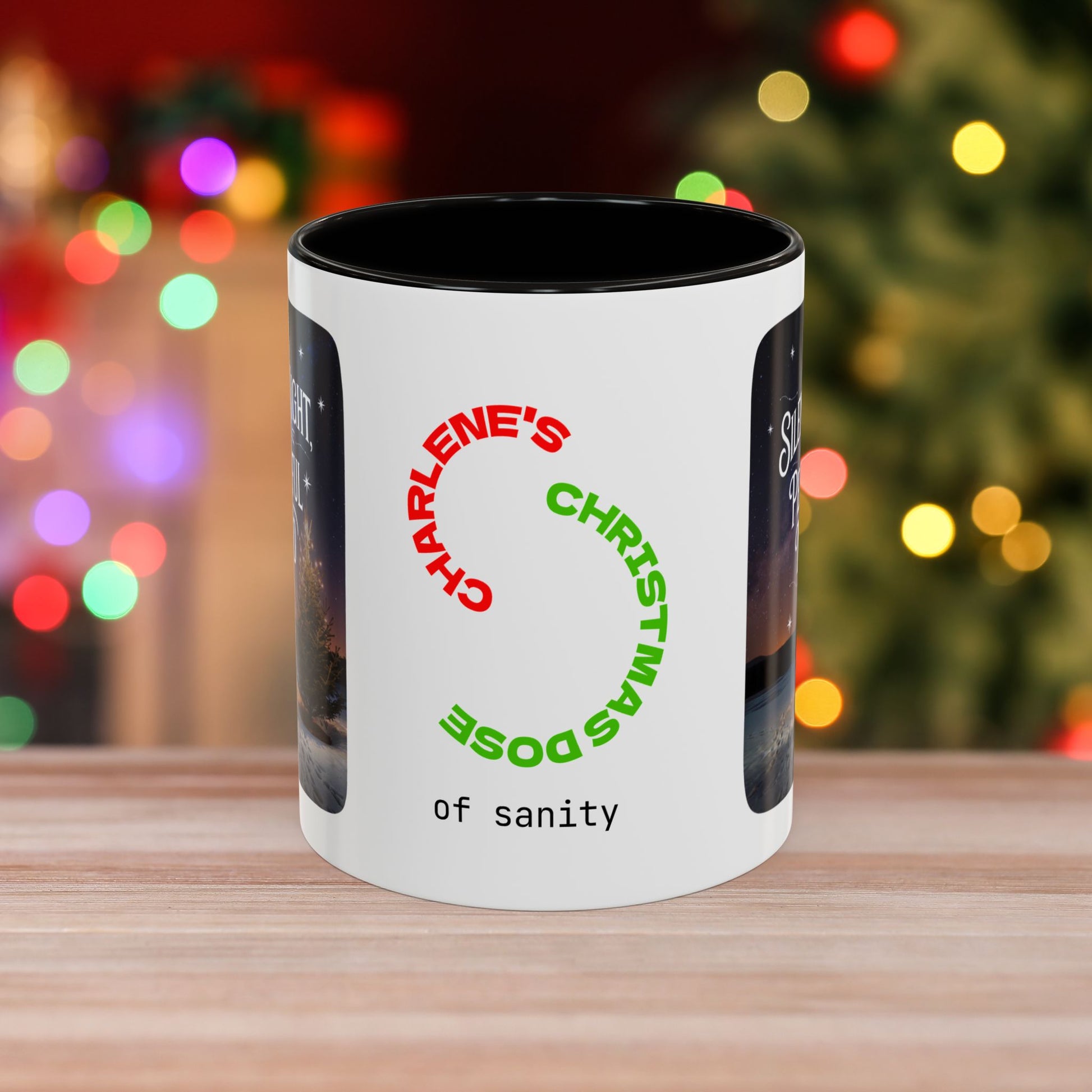 Silent Night Peaceful Mind Mug - Personalized Christmas Mug for Calm and Clarity, Mental Health Holiday Gift with Accent Color