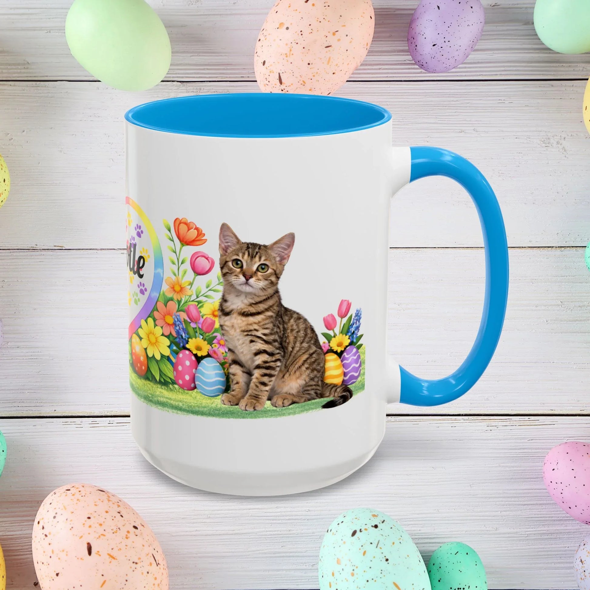 Shop our arabian mau kitten easter mug featuring the 15oz style option from MySisterIsASurvivor.