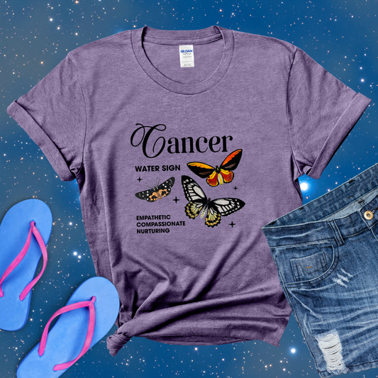 Cancer Butterfly Zodiac T-Shirt, Astrology Shirt for Cancer, Horoscope Gift, Cancer Birthday, Cancer Season Gift, Perfect Gift for Cancer, Zodiac Tee
