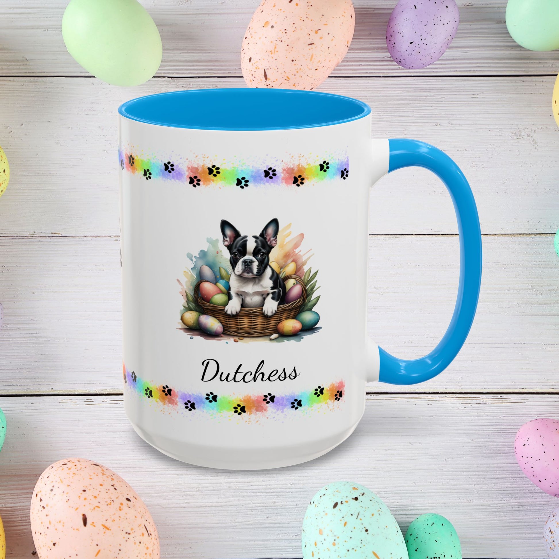 Boston Terrier: Personalized Easter Puppy Coffee Mug - Adorable Dog Design, Mental Health Gift, 11oz & 15oz, 12 Color Choices, Easter Gifts & Décor