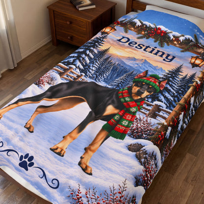 Doberman (Black & Fawn Coat) - Personalized Winter Blanket, Snowy Mountain Velveteen Throw