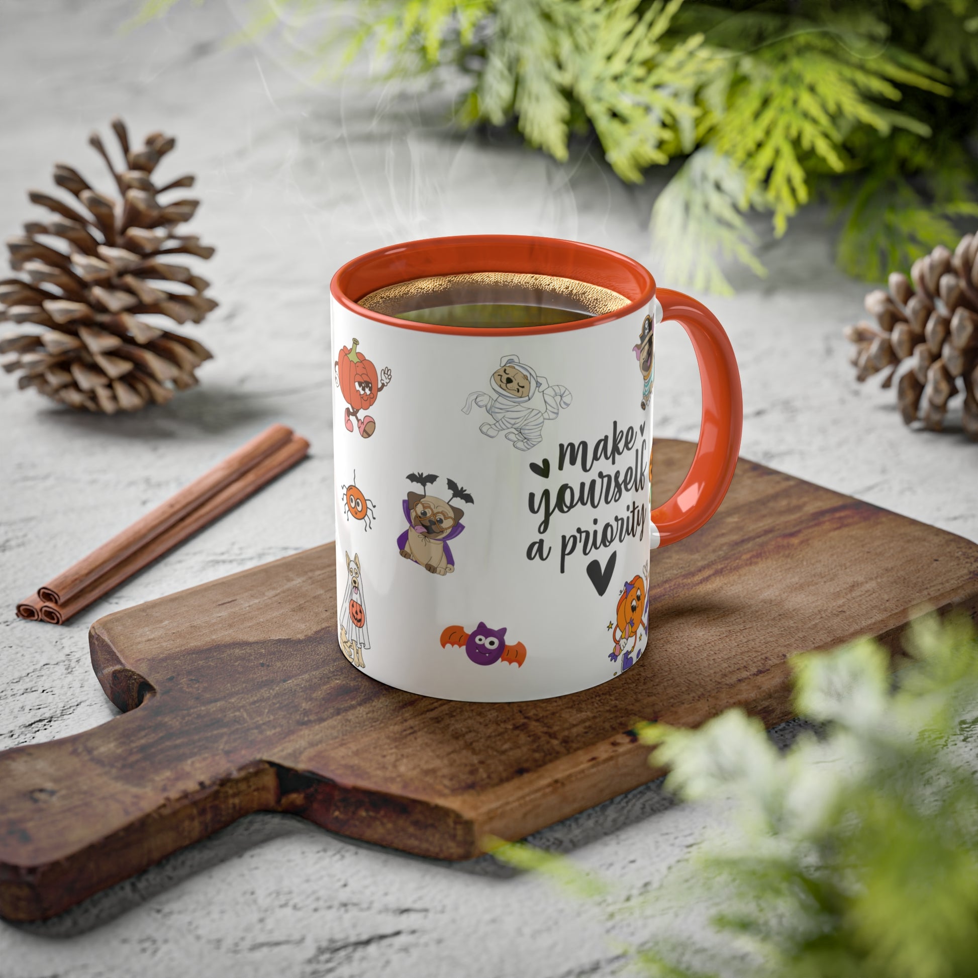 Make Yourself A Priority - Halloween Affirmation Mug - 11oz Ceramic Coffee Cup with Positive Quotes & Cute Vibes