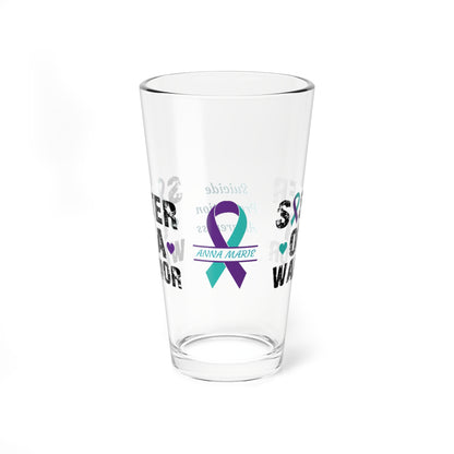 Sister of a Warrior: Personalized Suicide Prevention Awareness Warrior Pint Glass - Proud Family Member