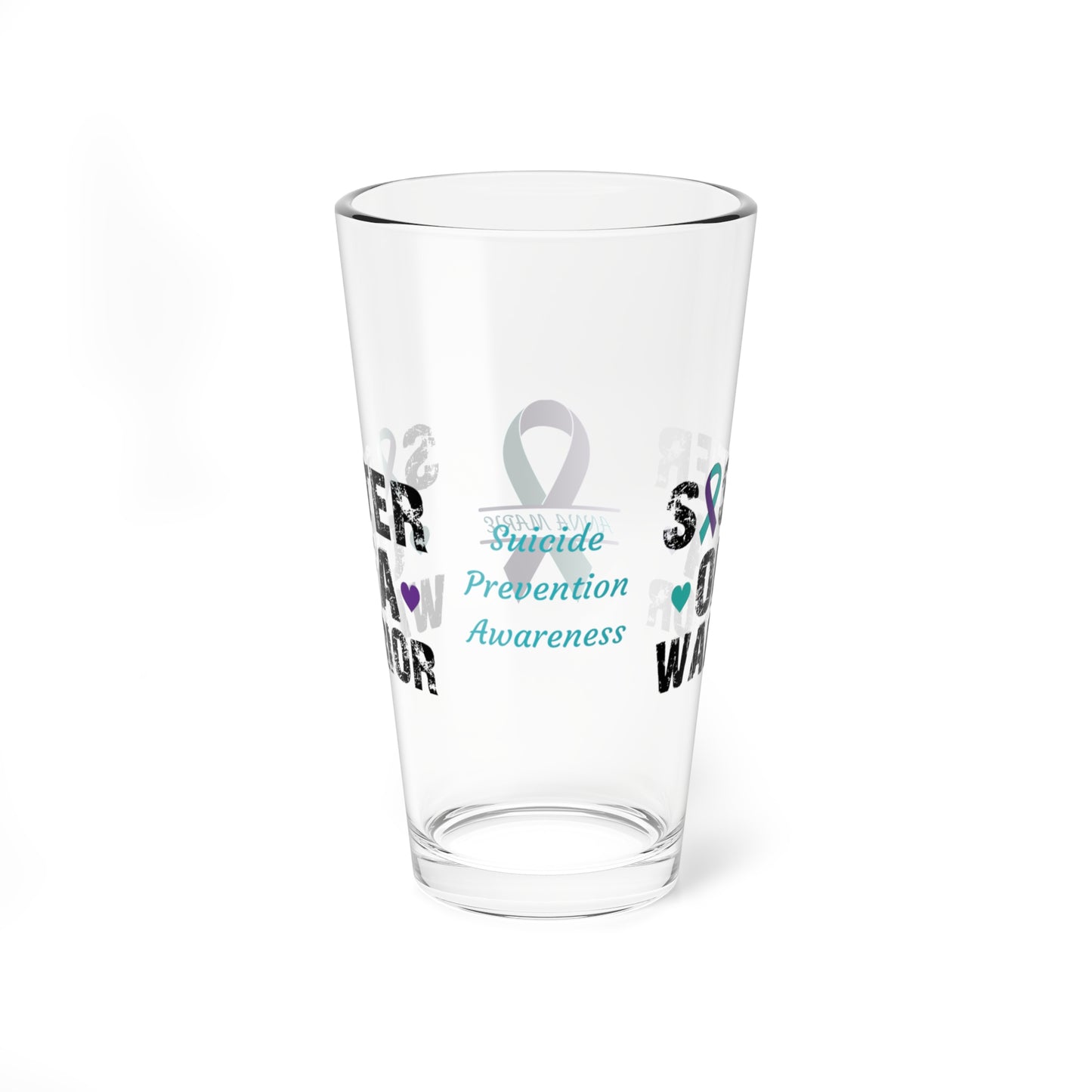 Sister of a Warrior: Personalized Suicide Prevention Awareness Warrior Pint Glass - Proud Family Member