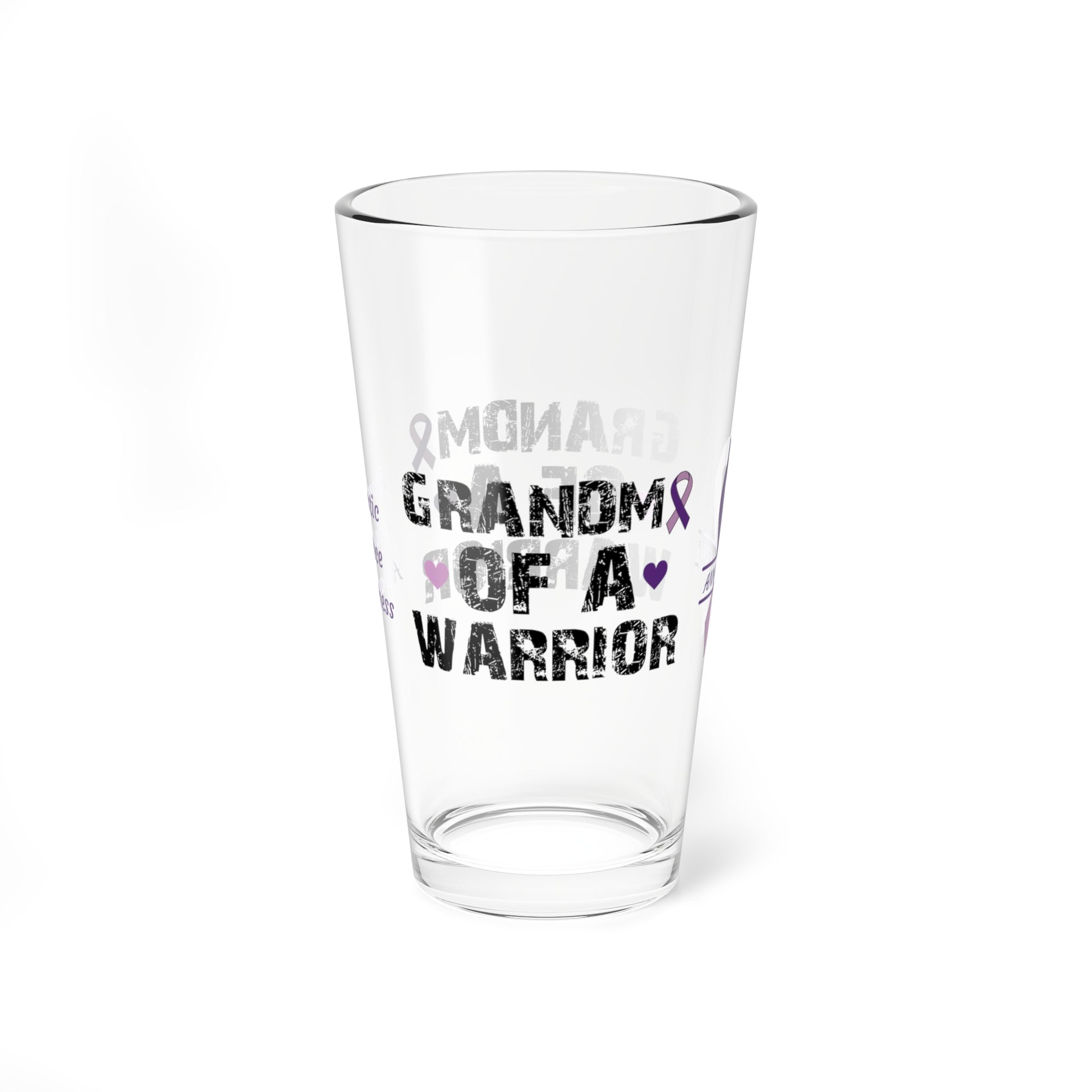Grandma of a Warrior: Personalized Domestic Violence Awareness Warrior Pint Glass - Proud Family Member