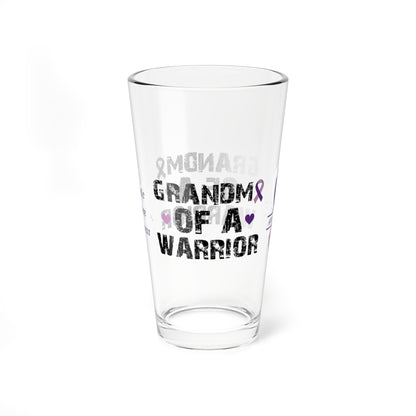 Grandma of a Warrior: Personalized Domestic Violence Awareness Warrior Pint Glass - Proud Family Member