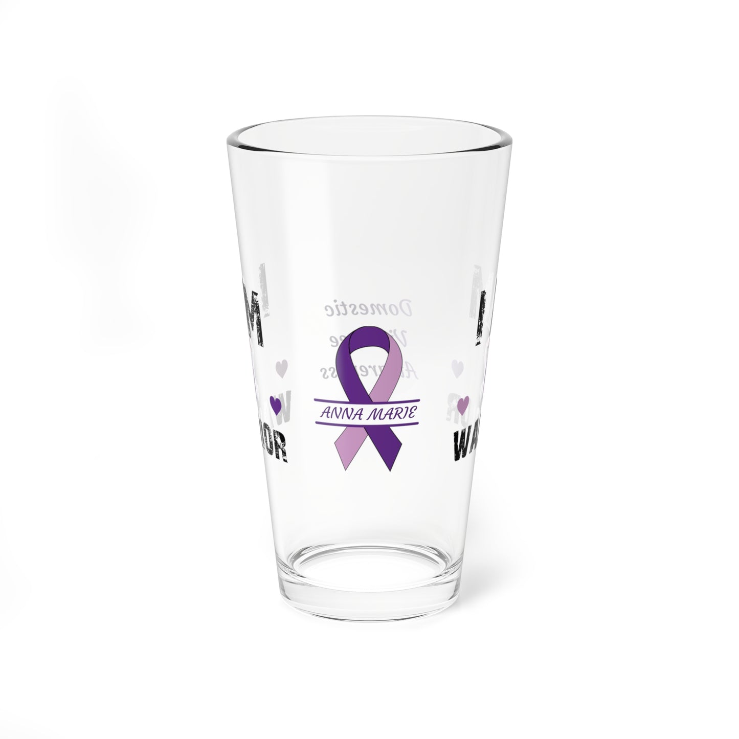 I am of a Warrior: Personalized Domestic Violence Awareness Warrior Pint Glass - Proud Family Member