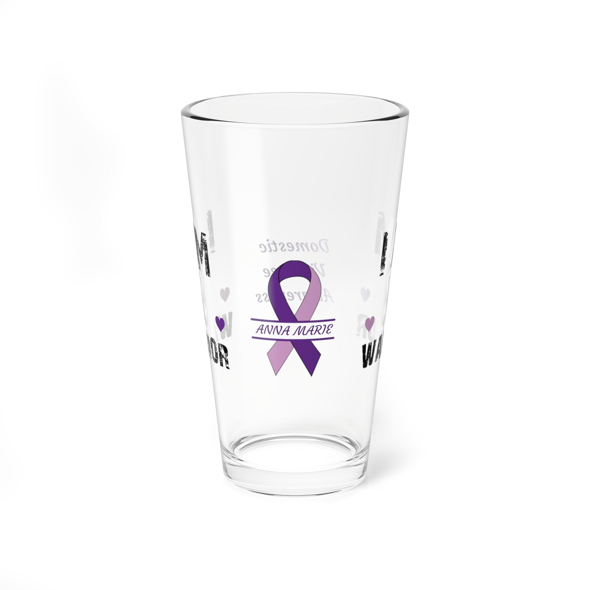 I am of a Warrior: Personalized Domestic Violence Awareness Warrior Pint Glass - Proud Family Member