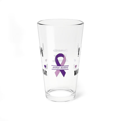 I am of a Warrior: Personalized Domestic Violence Awareness Warrior Pint Glass - Proud Family Member