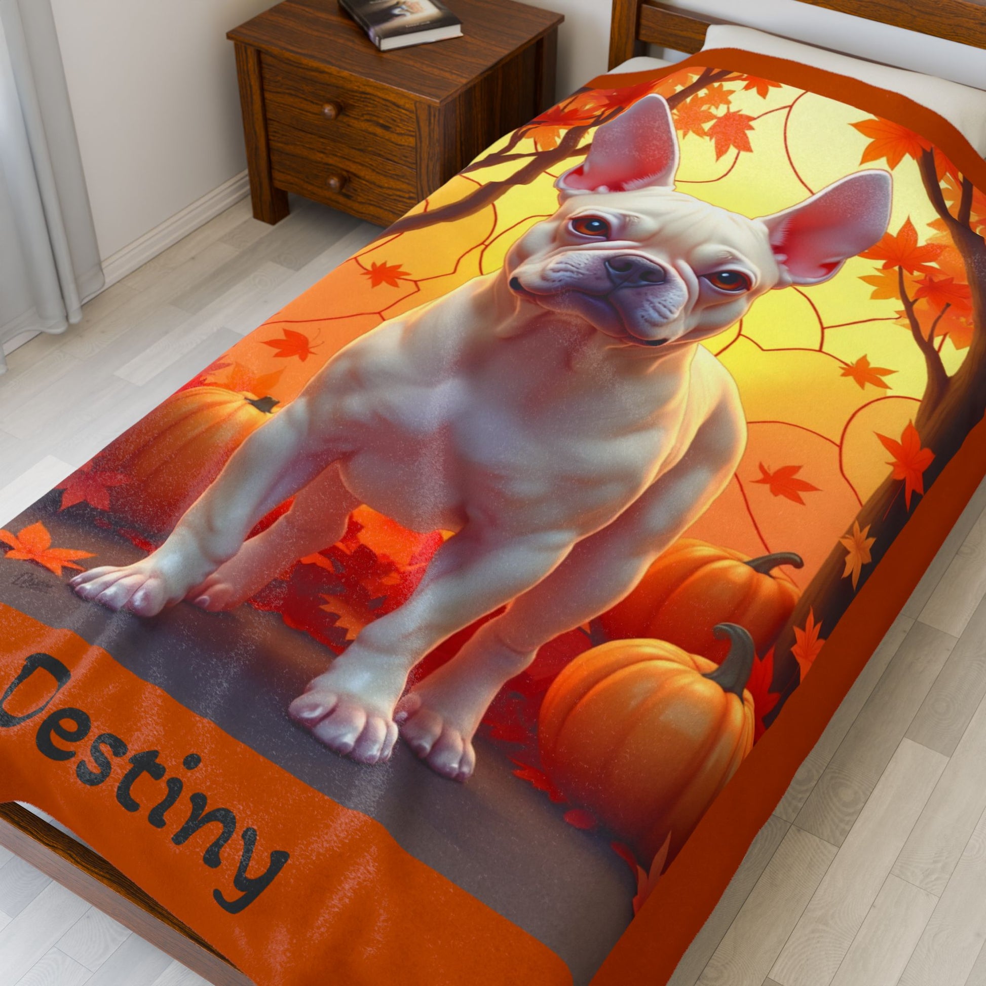 Cream French Bulldog velveteen plush blanket, cozy personalized dog throw for Frenchie owners - MySisterIsASurvivor