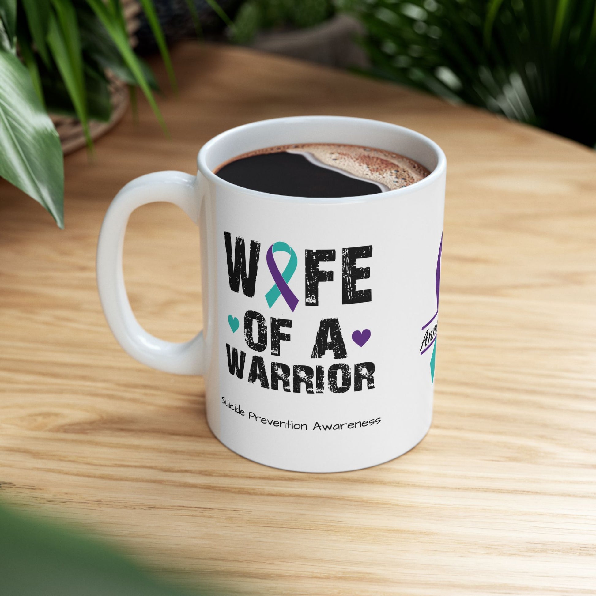 Wife of a Warrior - Personalized Suicide Prevention Awareness Gift, Empowerment and Resilience Ceramic Mug, Support for Survivors