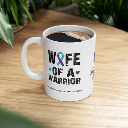Wife of a Warrior - Personalized Suicide Prevention Awareness Gift, Empowerment and Resilience Ceramic Mug, Support for Survivors