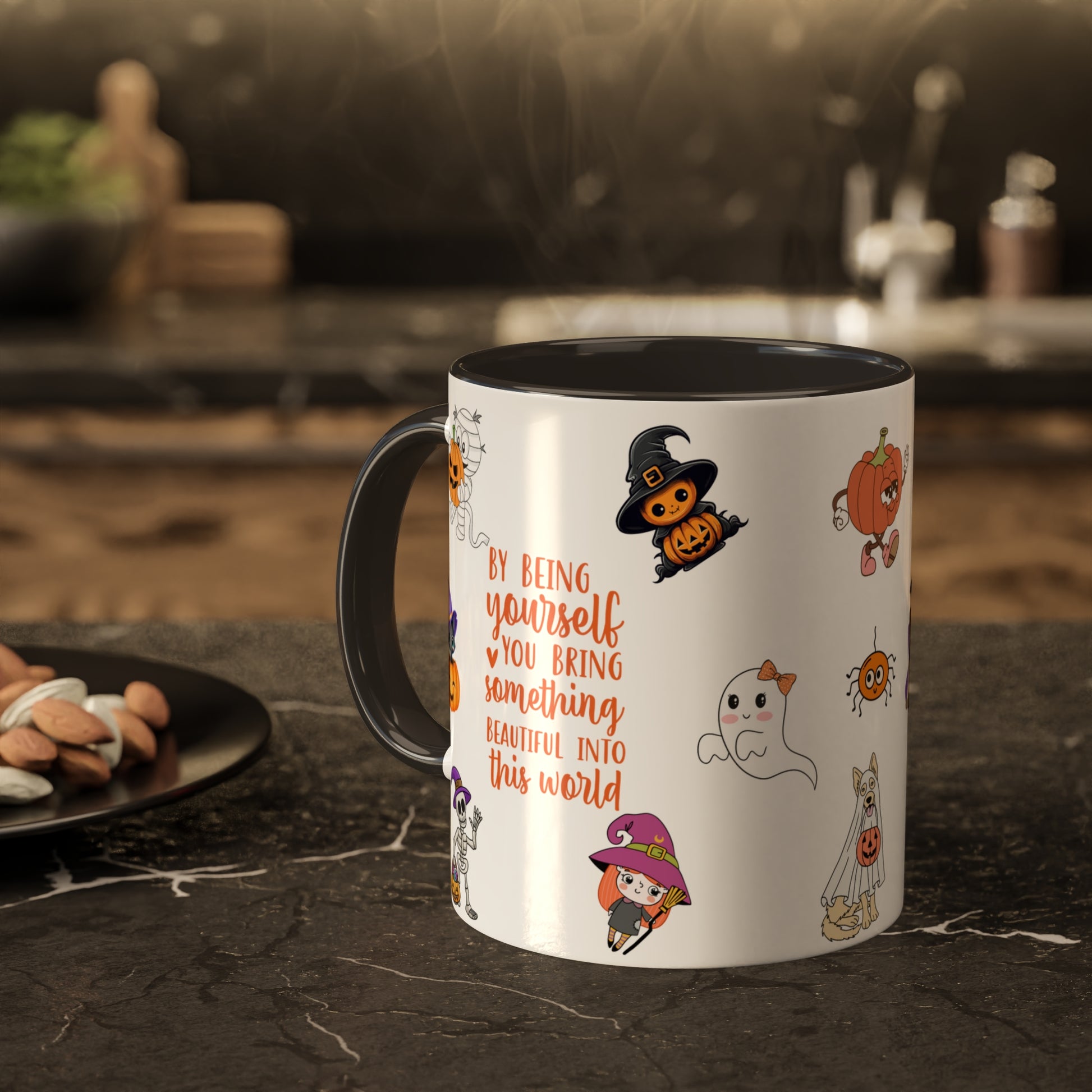 By Being Yourself You Bring Something Beautiful Into This World - Halloween Affirmation Mug - 11oz Ceramic Coffee Cup with Positive Quotes & Cute Vibes