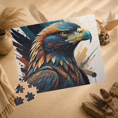 Raptor Resilience - Graffiti Mural Eagle Portrait Puzzle with Teal, Copper, and Dark Blue Feathers