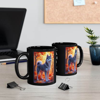 Dark Grey Siberian Husky (Amber Eyes) autumn coffee mug, personalized gift for Husky lovers this fall