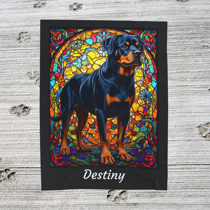 Rottweiler Black & Rust Coat Blanket, Velveteen Plush Stained Glass Dog Throw, Custom Pet Lover Gift