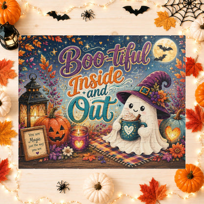Boo-tiful Inside and Out Halloween Puzzle - Ghost with Heart Mug, Lantern, and You Are Magic Sign