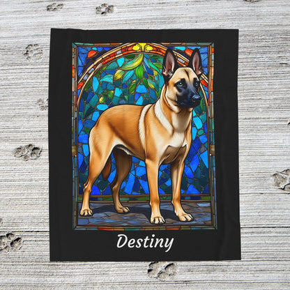 Belgian Malinois cream sable velveteen blanket, custom dog throw, personalized stained glass gift - MySisterIsASurvivor