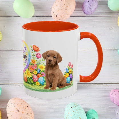 Shop our labrador retriever chocolate light puppy easter mug featuring the 11oz style option from MySisterIsASurvivor.