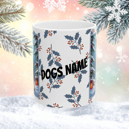 Rottweiler (Blue) Winter Mug - blue rottweiler illustrated standing confidently in a winter setting with snow