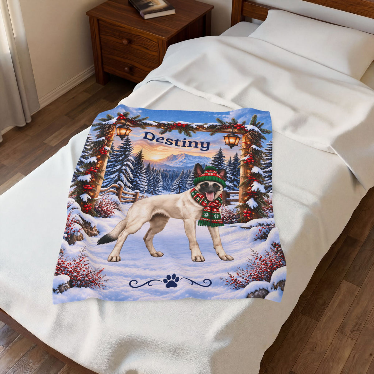 Belgian Malinois (Cream Coat) - Personalized Woodland Blanket, Custom Dog Name Gift for Mali Moms