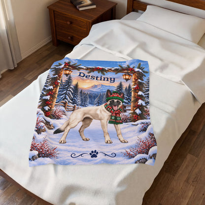 Belgian Malinois (Cream Coat) - Personalized Woodland Blanket, Custom Dog Name Gift for Mali Moms