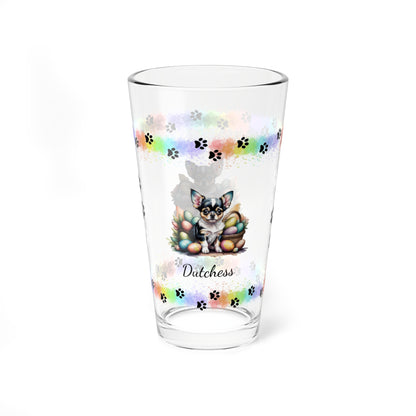 Chihuahua (Blue Tri) Personalized Easter Puppy 16oz Pint Glass - Custom Dog Design, Mental Health Gift, Easter Décor, and Festive Celebrations