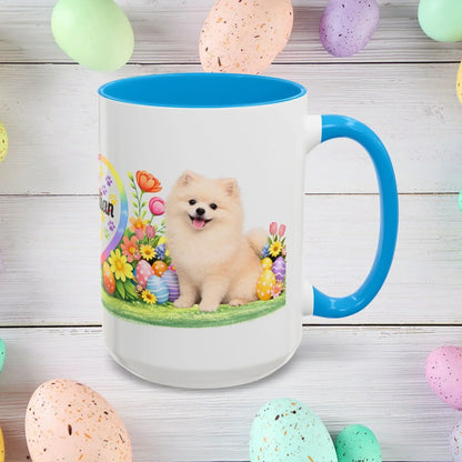 Shop our pomeranian cream puppy easter mug featuring the 15oz style option from MySisterIsASurvivor.