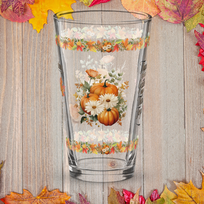 Family Thanksgiving glass with “Gather And Give Thanks Together” message