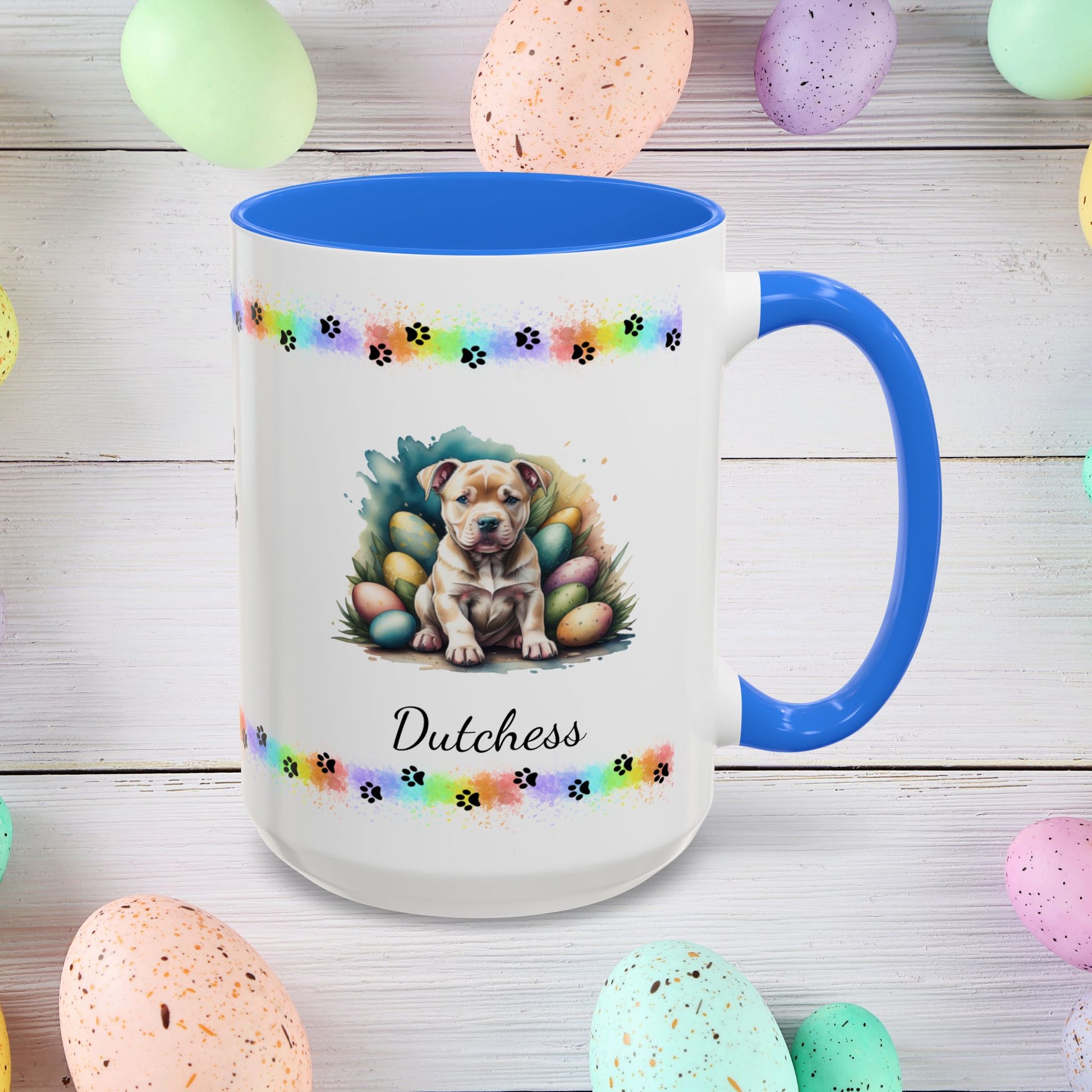Pitbull (Tan): Personalized Easter Puppy Coffee Mug - Adorable Dog Design, Mental Health Gift, 11oz & 15oz, 12 Color Choices, Easter Gifts & Décor