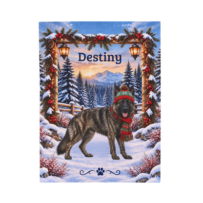 German Shepherd (Brindle Coat) - Personalized Snowy Mountain Blanket, Custom Name Velveteen Throw - MySisterIsAsurvor
