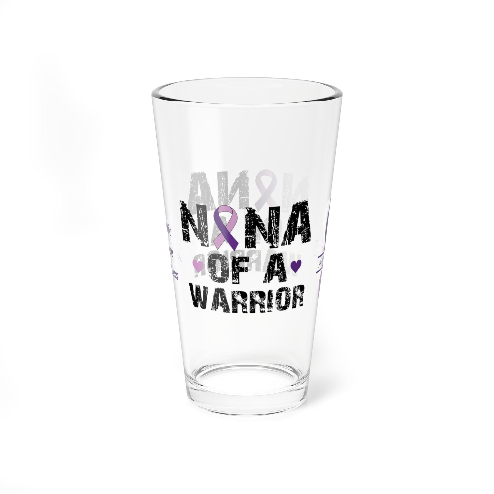 Nana of a Warrior: Personalized Domestic Violence Awareness Warrior Pint Glass - Proud Family Member