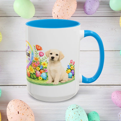 Shop our labrador retriever yellow pale buttemilk puppy easter mug featuring the 15oz style option from MySisterIsASurvivor.