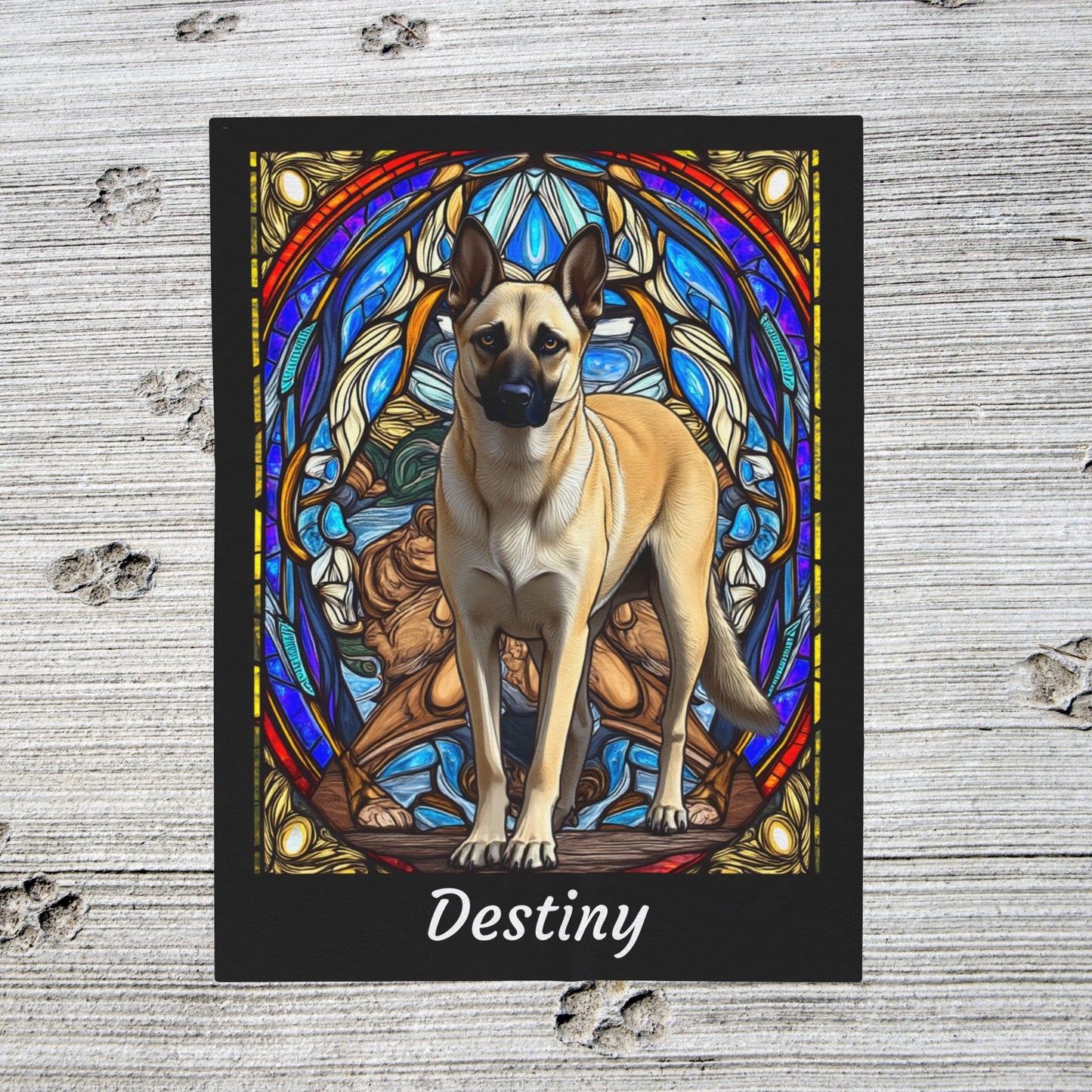 Belgian Malinois cream velveteen blanket, stained glass dog throw, personalized pet lover gift - MySisterIsASurvivor