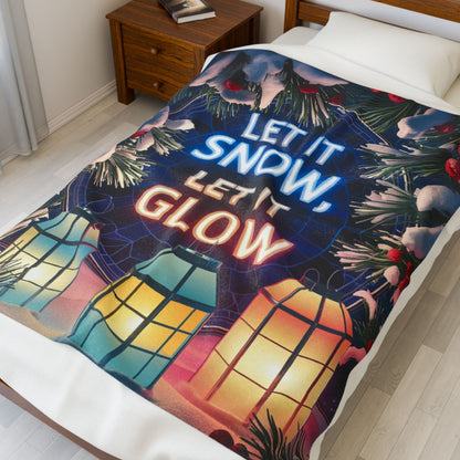 Christmas blanket “Let It Snow, Let It Glow” festive holiday throw with cozy winter design