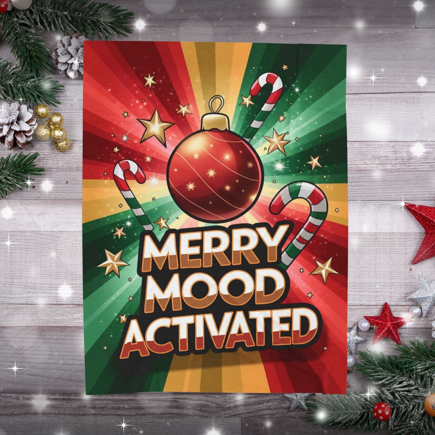Holiday blanket “Merry Mood Activated” soft cozy Christmas throw for winter relaxation and cheer