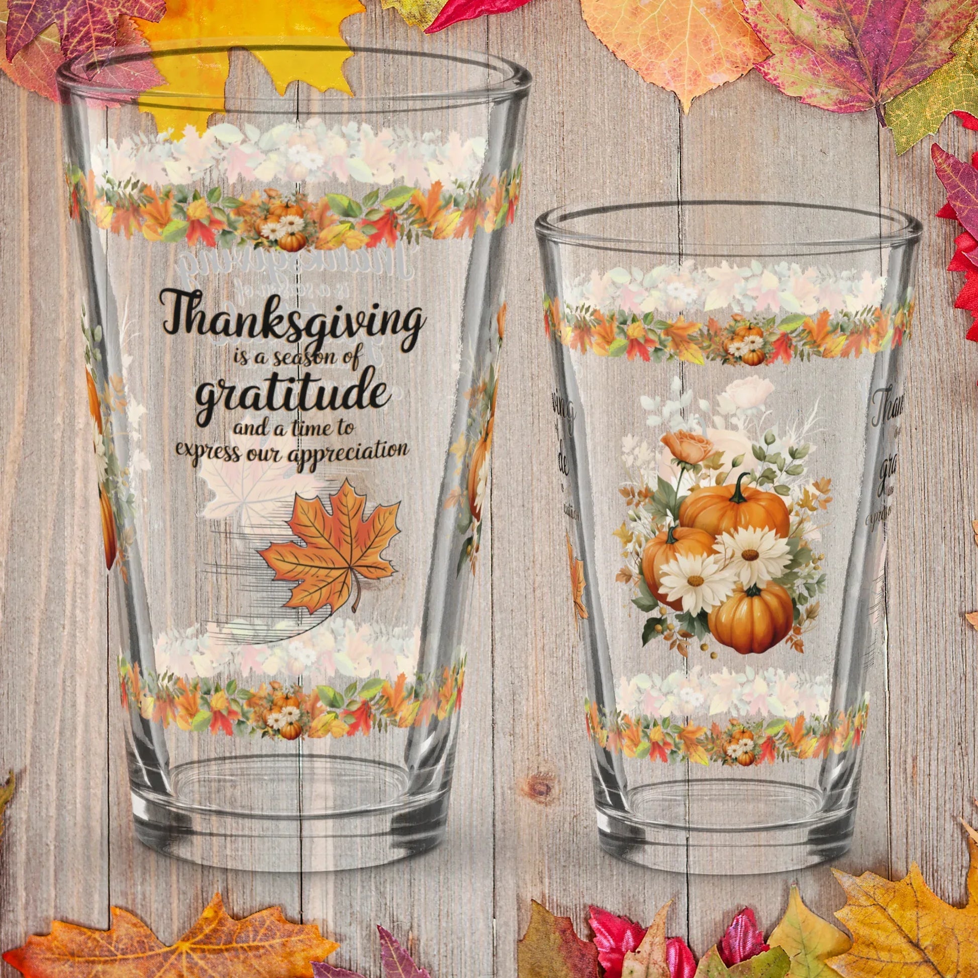 Shop our premium thanksgiving is a season of gratitude thanksgiving pint glass 16oz from MySisterIsASurvivor.