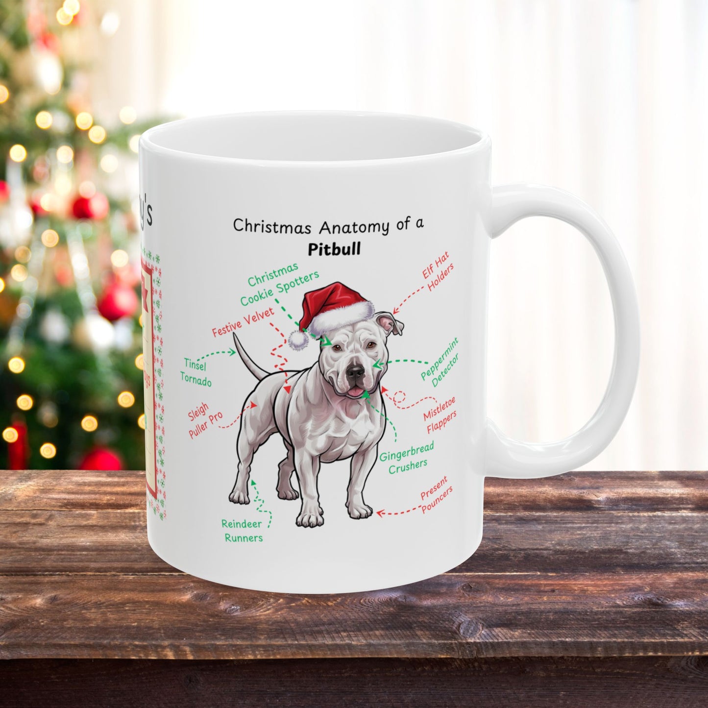 Pitbull (White) Christmas coffee mug, festive dog lover gift, personalized holiday dog anatomy cup