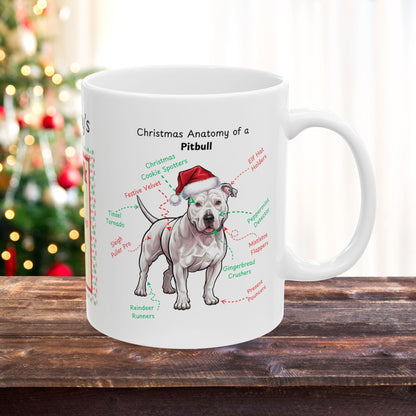 Pitbull (White) Christmas coffee mug, festive dog lover gift, personalized holiday dog anatomy cup