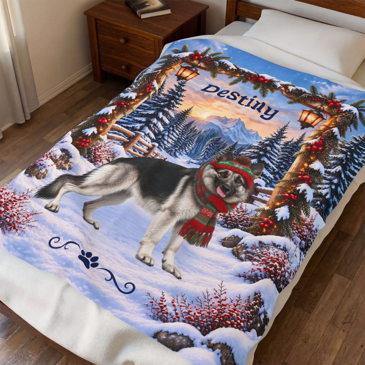 German Shepherd (Black & Silver Coat) - Personalized Winter Velveteen Throw, Custom Name Blanket - MySisterIsAsurvor